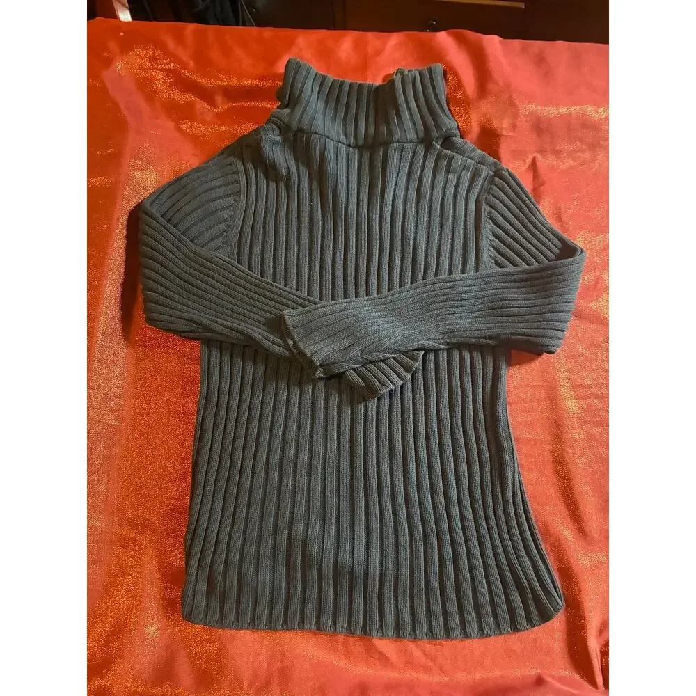 Banana Republic Sweater Womens L Ribbed Turtleneck Long Sleeve Dark Gray Snag